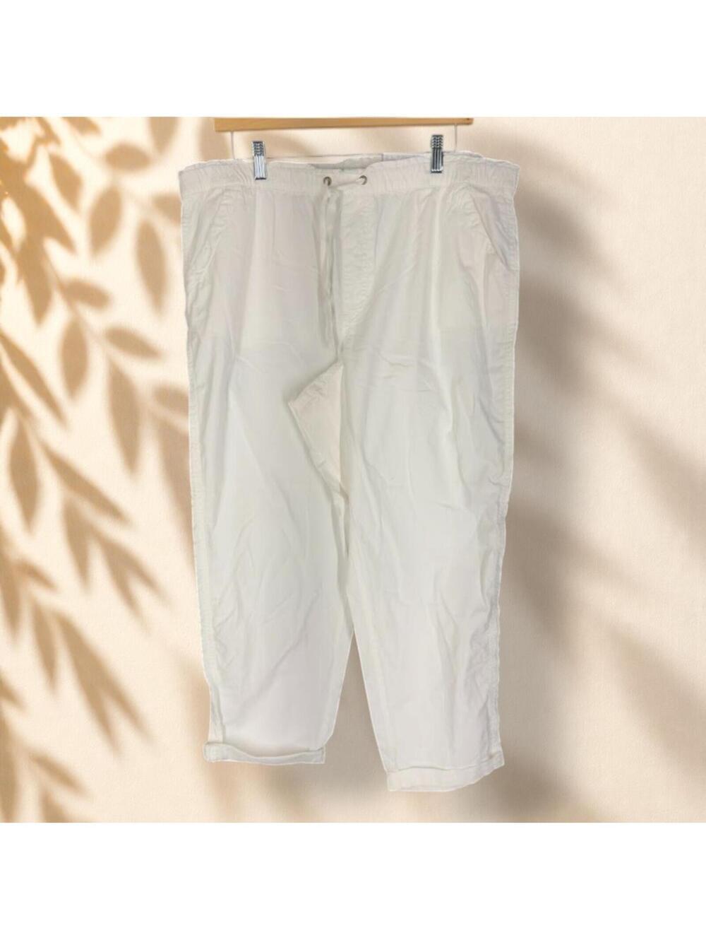 New Sonoma Cropped Pants Women XL White Drawstring High Rise Flat Front Stretch